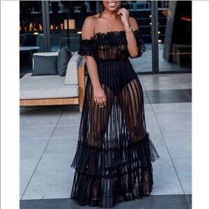 Sexy Lace Off Shoulder High Wasit Flared Mesh Club